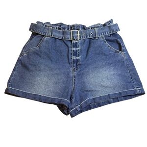 No Boundaries Jean Shorts L (11-13) Belted Denim Stretchy Ruffle High Waist